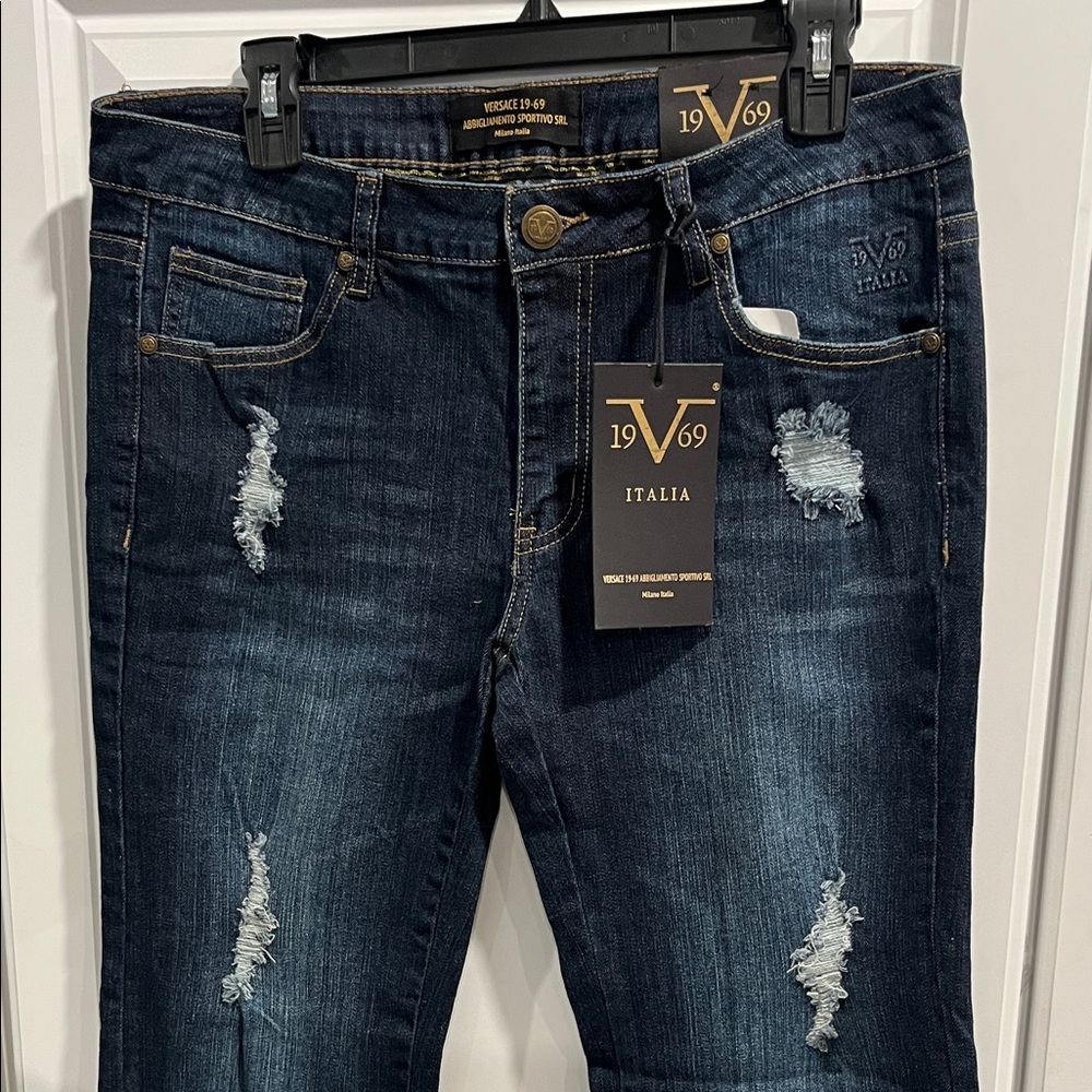 Versace 19V69 Dark Blue Distressed Boot Cut Jeans